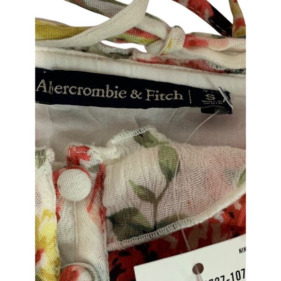 Small Abercrombie & Fitch Womens New Crop Top Peasant Floral - Picture 7 of 9